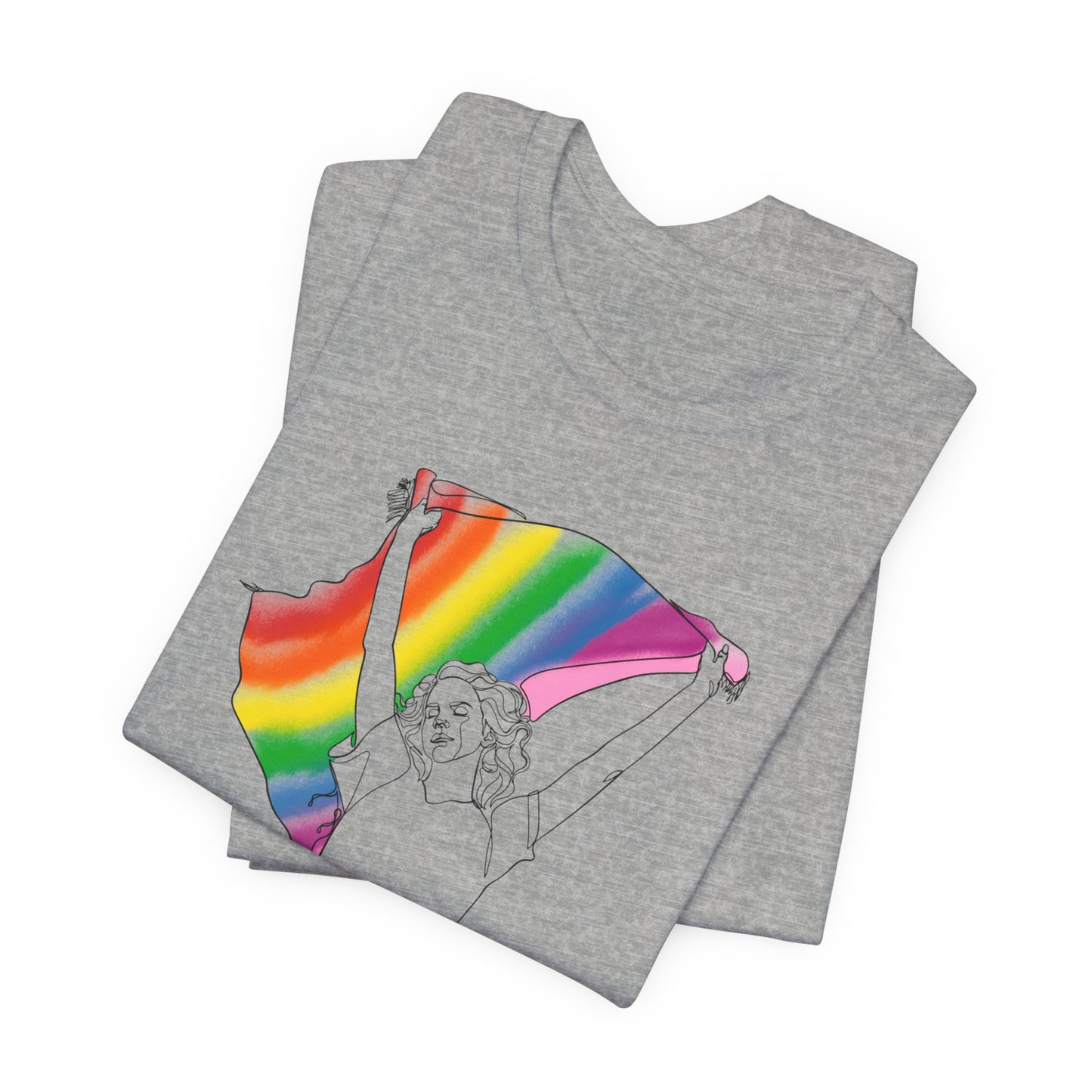 Pride Ride Flag Line Art Unisex Jersey Short Sleeve Tee