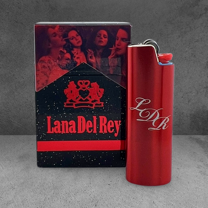 Lana Del Rey Cigarette Case - Metallic Red - Black Glitter Plastic - Marlboro-Inspired Logo and Collage