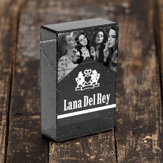 Lana Del Rey Cigarette Case - Black and White- Black Glitter Plastic - Marlboro-Inspired Logo and Collage