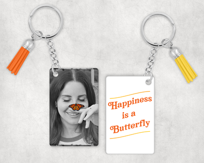 Happiness is a Butterfly LDR Lyrical Quote Keychain with Tassel
