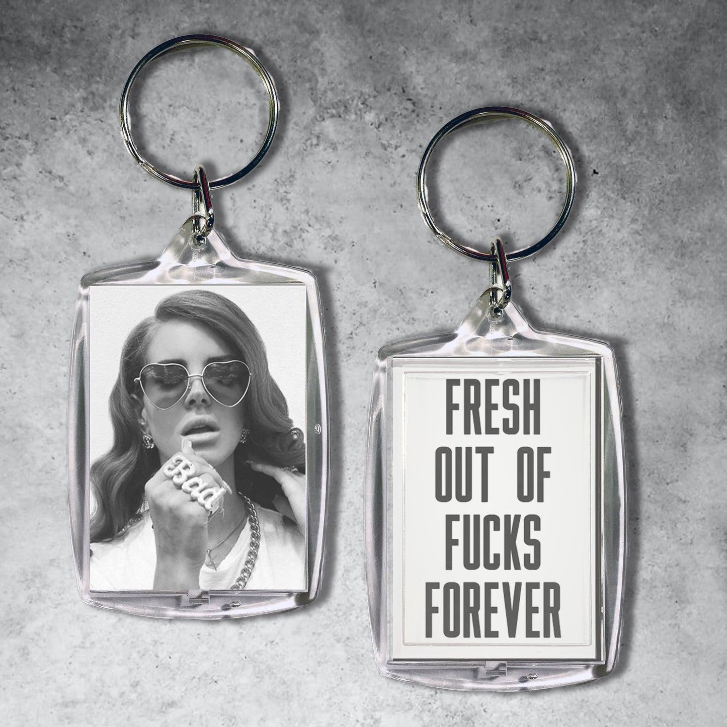 fresh out of fucks forever keychain