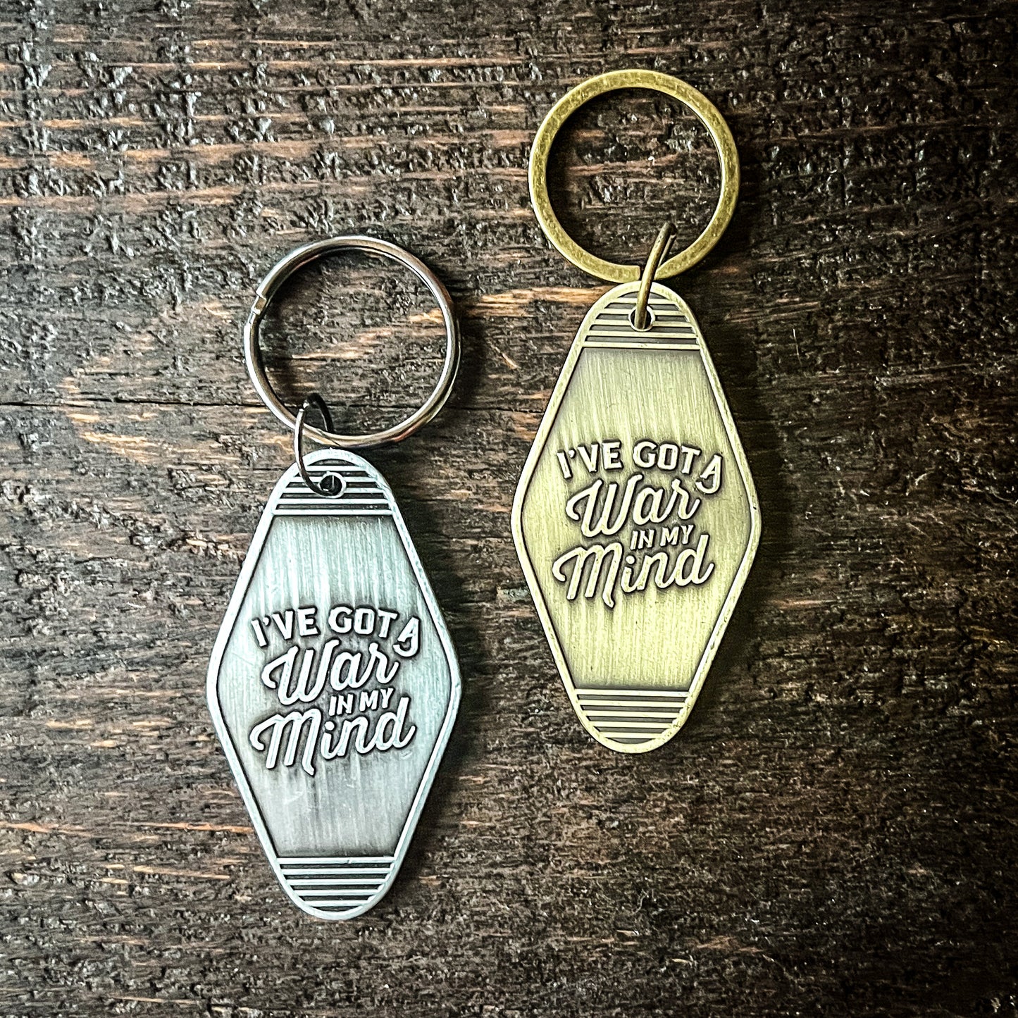 I’ve Got a War in my Mind Vintage Style LDR Inspired Metal Motel Keychain